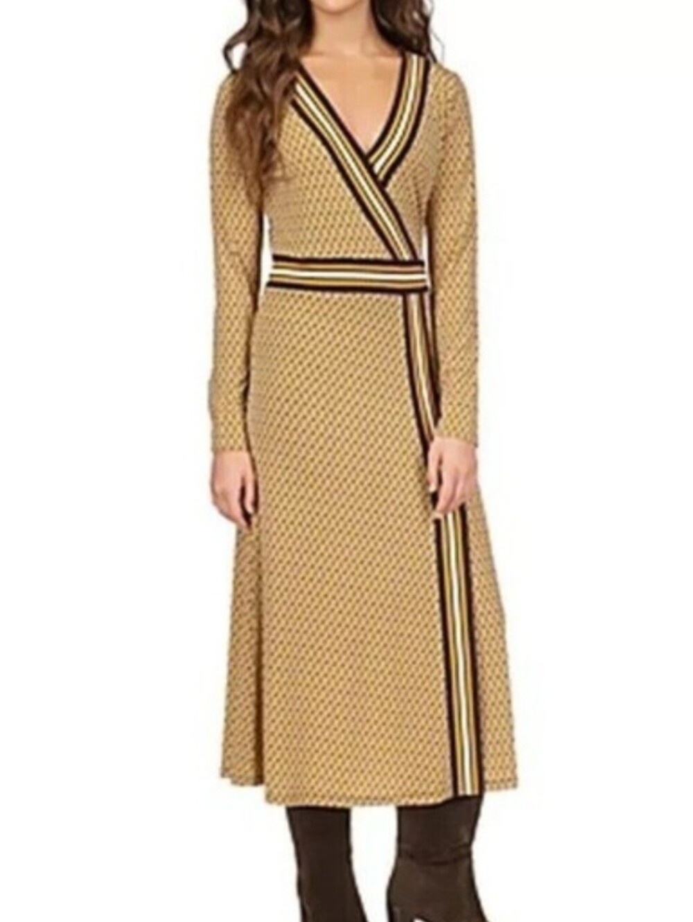 Michael Kors dress Border Print Faux Wrap Dress Marigold long sleeve 1x NWT